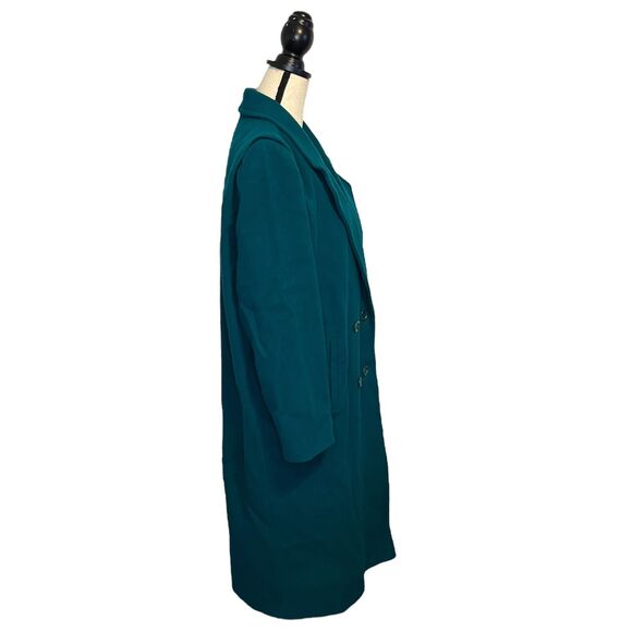 VTG Forecaster Wool Trench Coat Womens 12 Teal Double Button Pockets Long Lined - Picture 5 of 7